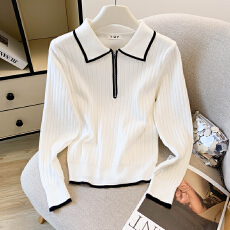 批发实拍 大货 2026春装新款韩版设计感拉链POLO领上衣<b class='q'>针织衫</b>毛衣女