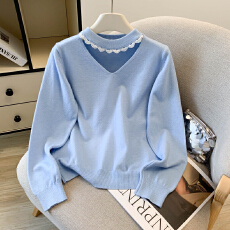 批发实拍 大货 2026春装新款设计感洋气镂空花边领百搭款<b class='q'>针织衫</b>毛衣女