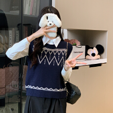 批发实拍 大货 2025秋装新款韩版复古圆领针织背心马夹无袖毛衣马甲女