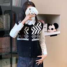 批发实拍 大货 2025秋装新款复古圆领针织开衫马夹无袖百搭毛衣马甲女