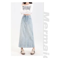 批发浅蓝色独特绝美牛仔半身裙女2025年<b class='q'>春</b>秋新款长款开叉牛仔包臀裙子