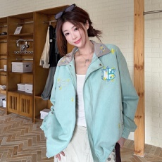 批发实拍美式薄荷绿刺绣翻领外套女装秋季chic高级感棒球服宽松夹克