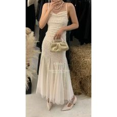 批发【星光人鱼姬】名媛高级细闪亮片连衣裙丝绒拼接网纱鱼尾裙小礼服