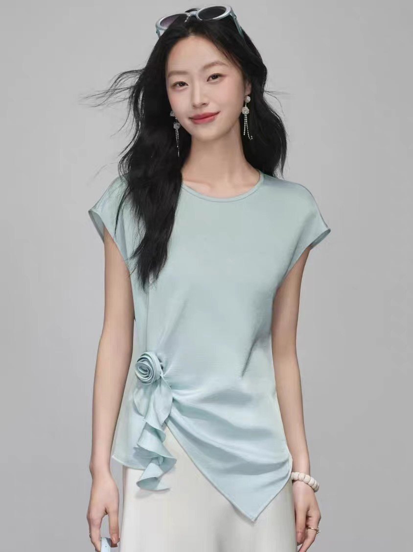 2026 여름 새로운 박쥐 셔츠 반팔 쉬폰 블라우스 여성 셔츠 외국 가스 작은 셔츠 셔츠 표지 배 슬림해 보이는 다용도