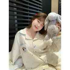 批发大码<b class='q'>睡衣</b>女250斤可穿空气层夹<b class='q'>棉</b>保暖撞色翻领刺绣可爱家居服