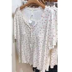 批发莫代尔带胸垫!大码睡衣女250斤可穿甜美印花木耳边家居服套装