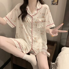 批发加肥加大260斤胖MM高级感卡通冰丝翻领家居服短袖短裤夏季<b class='q'>睡衣</b>