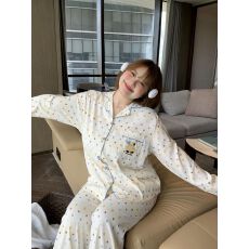大码睡衣女加肥加大250斤卡通可爱印花宽松长袖长裤云朵棉家居服