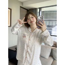 大码睡衣女加肥加大250斤卡通可爱印花宽松长袖长裤云朵棉家居服