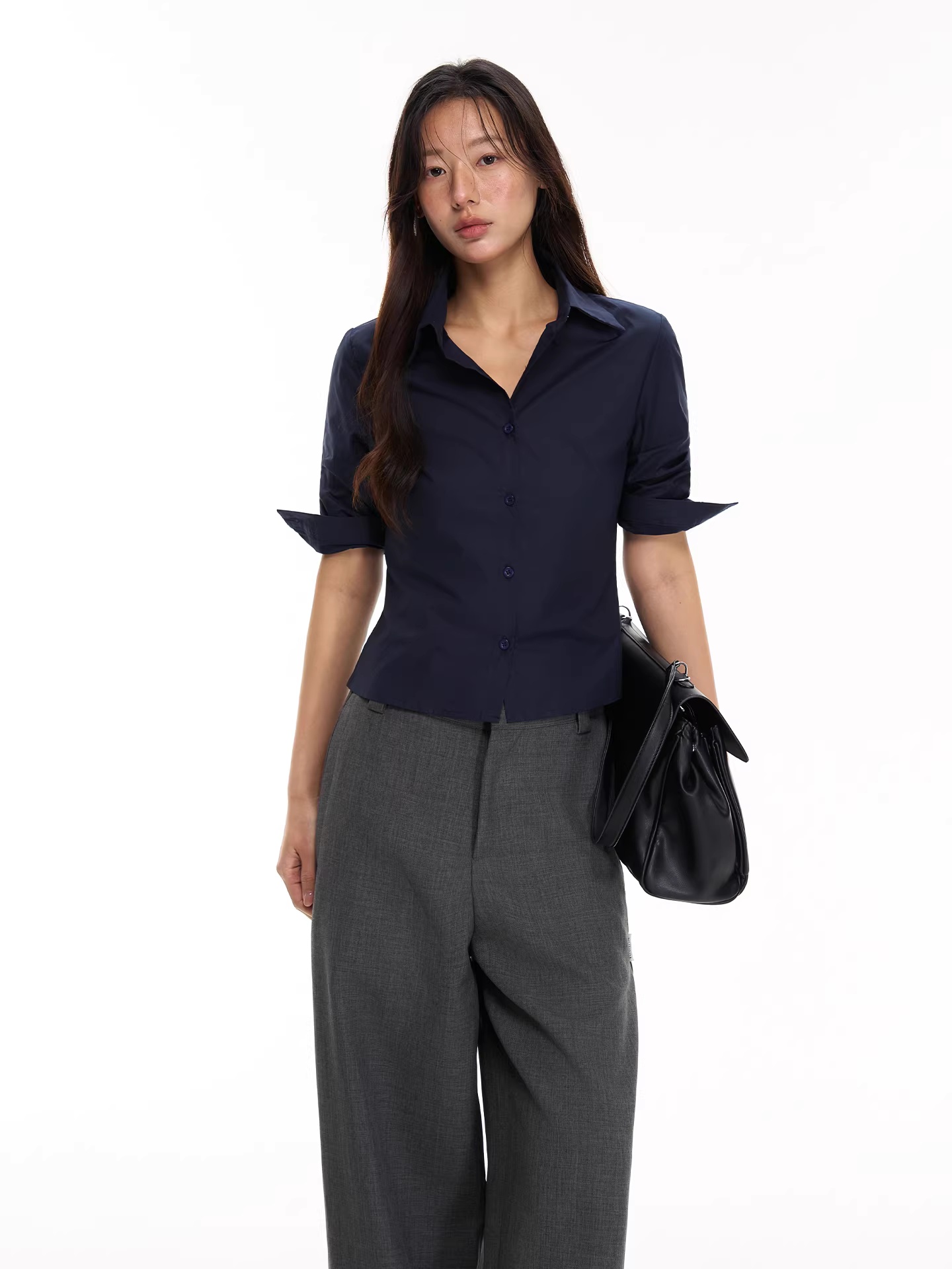 heyabc 바다 악마의 바람 직장 높음 지혜 센스 5 점 소매 셔츠 수 있습니다. 조정 허리 수축 슬림해 보이는 출퇴근 맨위