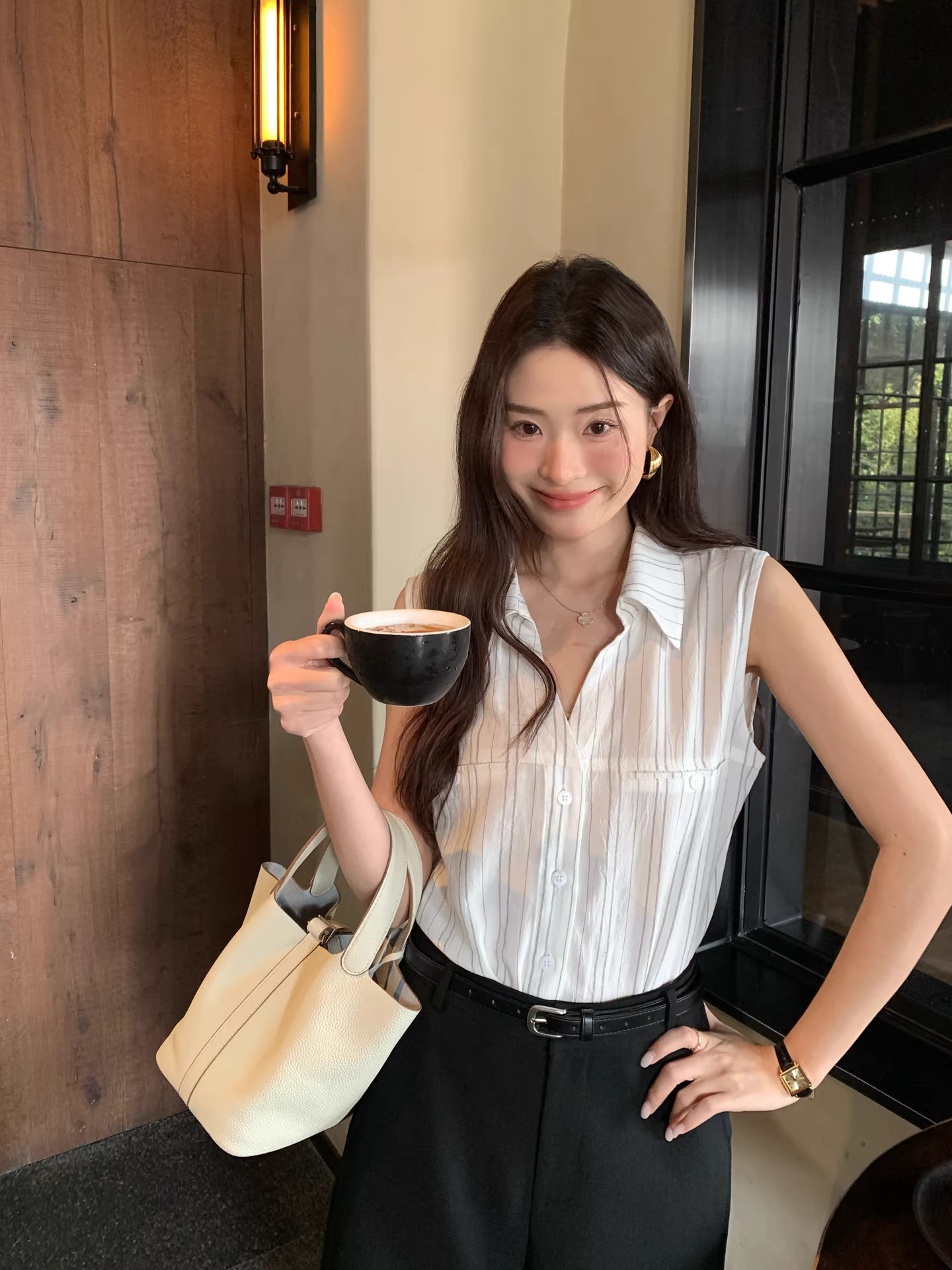 텍스트 물론 wenran 오래된 돈 바람 화이트 스트라이프 아마 민소매 여성 셔츠 여름 출퇴근 품격 다용도 맨위