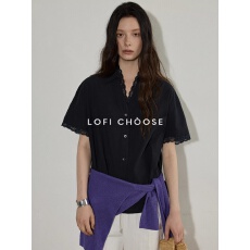 批发Lofi choose设计感蕾丝边V领短袖衬衫女<b class='q'>夏</b>季新款时尚宽松显瘦上衣