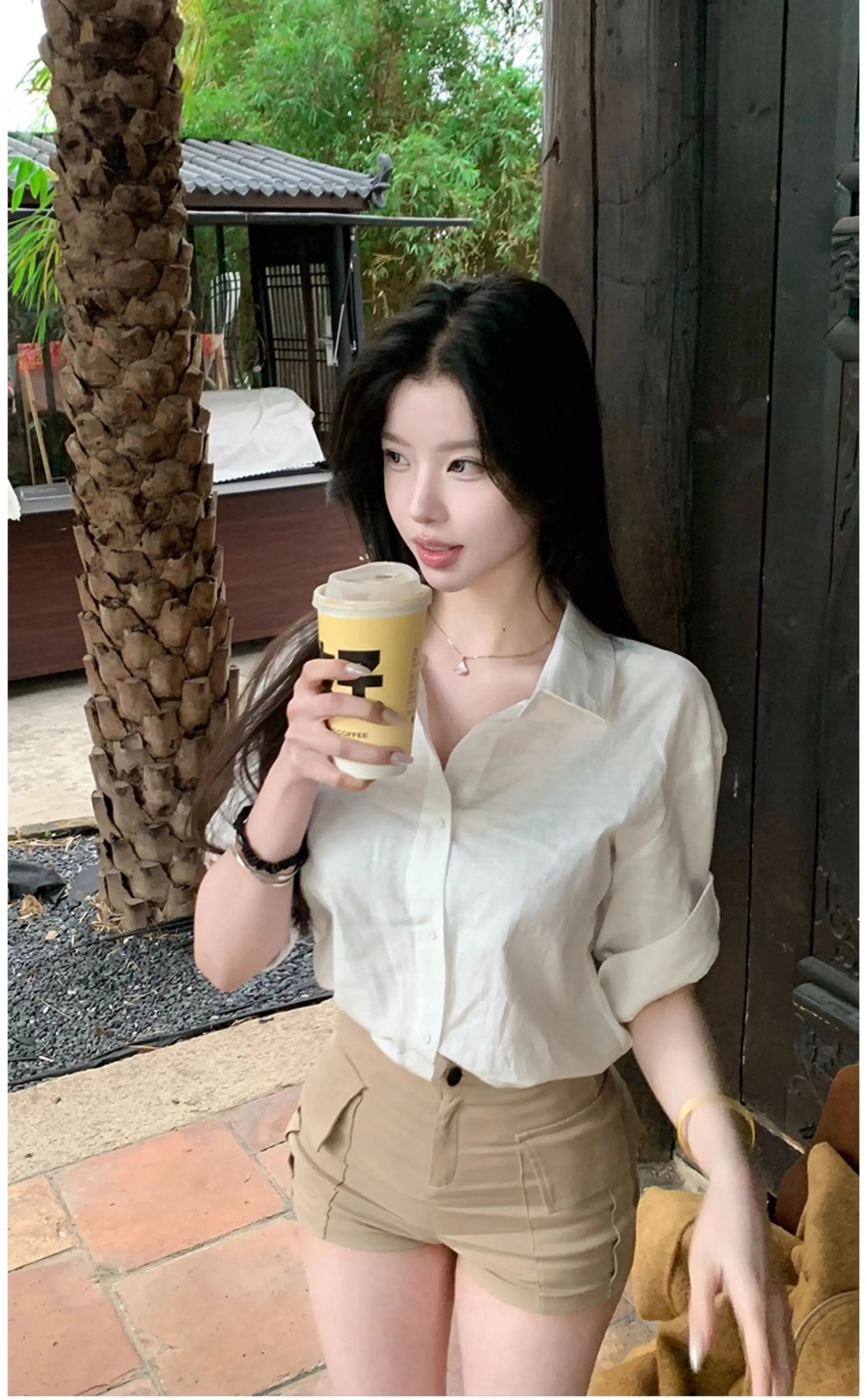 fart shop 느슨함 센스 100 아마 면 린넨 화이트 여성 셔츠 가을 캐주얼 품격 맨위