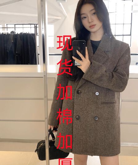 품격 고급 센스 넓은 에디션 캐주얼 모직 블레이저 2025 가을 새로운 레트로 야단 바람 커피 색상 정장