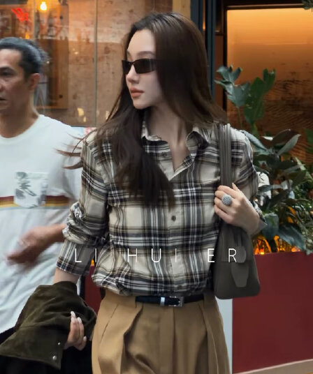 lihuier 리 후이 어린이 녹색 늦게 벨트 가을 순면 레트로 디자인 세련된 캐주얼 격자 무늬 셔츠 맨위