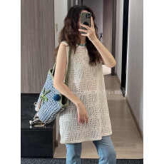 批发法式镂空针织<b class='q'>马甲</b>夏高级气质显瘦无袖背心<b class='q'>长款</b>上衣