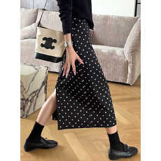 批发【一比Eby】经久不衰波点缎面半身裙早春<b class='q'>长裙</b>黑色半裙女新251224#