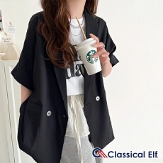批发乐天新款 2025夏季日韩<b class='q'>时尚</b>纯色百搭修身五分袖<b class='q'>外套</b>女装上衣