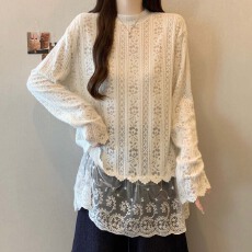 批发实拍 2025秋冬新款圆领百搭拼接蕾丝T恤<b class='q'>大码</b>宽松显瘦打底衫上衣