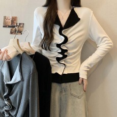 批发实拍 2026早春新款<b class='q'>个性</b>卷边法式针织衫<b class='q'>T</b><b class='q'>恤</b>女大码百搭减龄休闲上衣