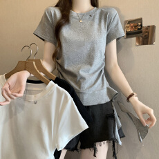 批发实拍 2026夏季新款圆领百搭<b class='q'>个性</b>设计针织<b class='q'>T</b><b class='q'>恤</b>女大码休闲显瘦单上衣