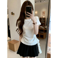 批发实拍 2026夏季新款圆领百搭<b class='q'>个性</b>设计针织<b class='q'>T</b><b class='q'>恤</b>女大码休闲显瘦单上衣