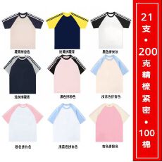 批发M-XXL100棉21支精梳紧密  三条杠插肩袖<b class='q'>短袖</b>T恤 支持开票