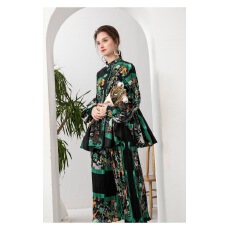 批发欧洲站跨境春季新款大码个性宽松遮上衣印花灯笼袖衬衫女及<b class='q'>套装</b>新