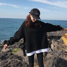 批发宽松慵攋风韩版假两件<b class='q'>上衣</b>时尚减龄秋冬中长款连帽卫衣<b class='q'>孕妇</b><b class='q'>上衣</b>