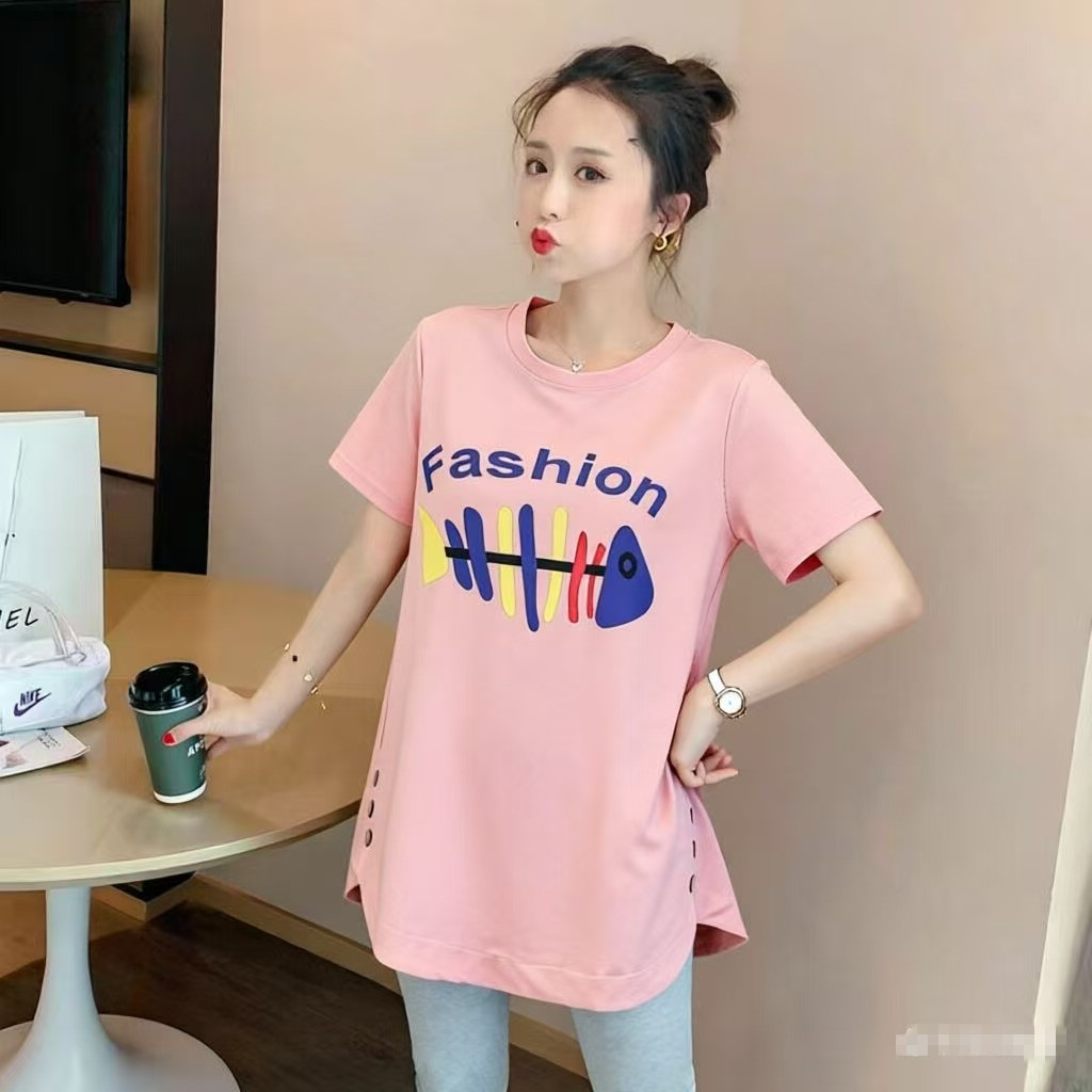 실사 지금 임산부 여름 드레스 세트 2026 새로운 루즈핏 반팔 티셔츠 임산부 맨위 여성 트렌디 엄마 투피스 세트