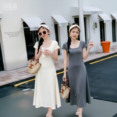 批发现孕妇装夏装连衣裙2026新款韩版温柔风显瘦遮肉中长款短袖裙子