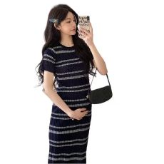 批发法式条纹针织连衣裙高级2026新款显瘦夏季气质修身小香风长裙裙子