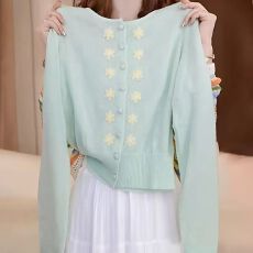 批发设计感立体花朵圆领<b class='q'>针织</b>开<b class='q'>衫</b>2026春季新款小清新减龄显瘦百搭上衣