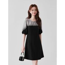 批发夏季新款大码轻奢女装高级感气质<b class='q'>假两件</b>收腰A字裙显瘦胖MM连衣裙