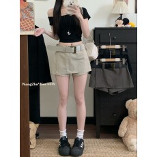 批发实拍实价  夏季多穿法假两件工装短裙裤粗腰带半身包臀裙裤送腰带