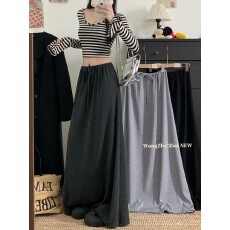 批发实拍实价 2025秋季新款大摆纯色A字半身裙抽绳休闲百搭长裙