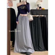 批发实拍实价 2025秋季新款大摆纯色A字半身裙抽绳休闲百搭长裙