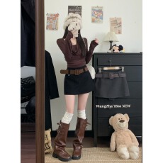 批发实拍实价  加厚高腰毛呢半身裙女2025秋冬新款高腰显瘦包臀<b class='q'>短裙</b>