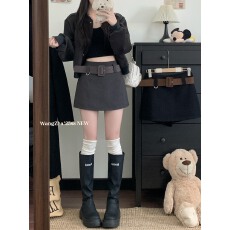 批发实拍实价  加厚高腰毛呢半身裙女2025秋冬新款高腰显瘦包臀<b class='q'>短裙</b>