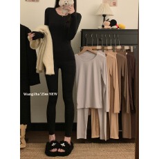 批发实拍实价  2025新款秋冬轻薄发热保暖<b class='q'>套装</b>圆领显瘦无痕打底<b class='q'>套装</b>