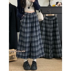 批发实拍实价  秋冬格子毛呢<b class='q'>阔腿裤</b><b class='q'>高腰</b>八分裤直筒休闲松紧腰靴裤