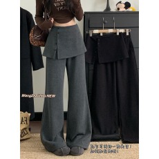 批发实拍实价  秋冬设计感屁帘高腰两件套<b class='q'>休闲裤</b>百搭显瘦微喇裤<b class='q'>长裤</b>