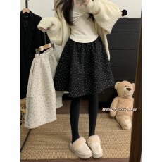 批发实拍实价  秋冬韩系碎花毛呢中裙甜美<b class='q'>百搭</b>显瘦设计感半身裙短裙