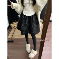 批发实拍实价  秋冬韩系碎花毛呢中裙甜美百搭显瘦设计感半身裙短裙