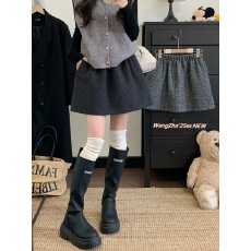 批发实拍实价  冬季新款加厚短裙小格子松紧腰半身裙复古A字裙