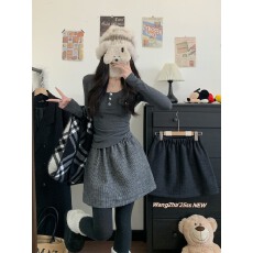 批发实拍实价  冬季新款加厚短裙小格子松紧腰半身裙复古A字裙