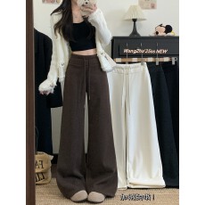 批发实拍实价  秋冬新款复古咖色宽松加绒加厚阔腿裤直筒休闲长裤