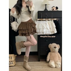 批发实拍实价 秋冬新款甜美风蕾丝拼接百搭丝绒蛋糕<b class='q'>半身裙</b>短裙