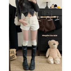 批发<b class='q'>实拍</b>实价  秋冬加厚羊羔绒拼接蕾丝纯色毛绒短裤百搭显瘦休闲裤