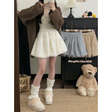 批发实拍实价  减龄仿水貂毛高腰抽绳半身裙<b class='q'>百搭</b>A字裙短裙